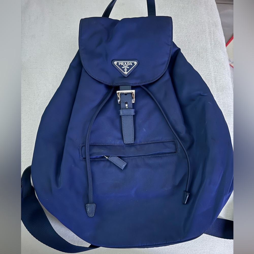 Prada navy blue backpack